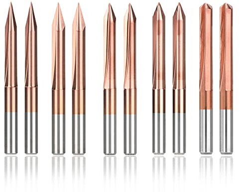 10Pcs TiCN Coated Groove V Bit, 1/8” Shank CNC Router Bit End Mill Cutter| 20/30/45/60/90 Degrees, 0.1mm Tip