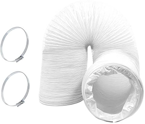 SPARES2GO Manguera de aire acondicionado, tubo de ventilación flexible extralarga de PVC, universal (5 x 10 metros, blanco) + 2 clips de acero con tornillo
