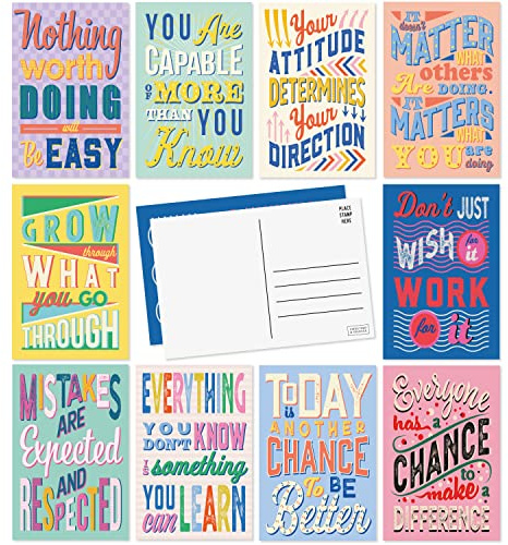 SWEETZER & ORANGE Motivierende Postkarten-Packung (60 Postkarten), 10,2 x 15,2 cm, für Kinder und Erwachsene, Wachstums-Mindset-Affirmationskarten, Achtsamkeitskarten, Inspirationskarten und leere
