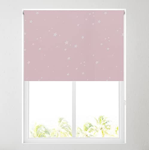 Barnes Blinds - Children's Blackout Roller Blinds for Windows, Custom Cut to Size - Black Out Thermal Fabric Durable Fittings Easy Fit - Roller Blind Patterned - Kids (GLO Stars Pink 91.5cm)