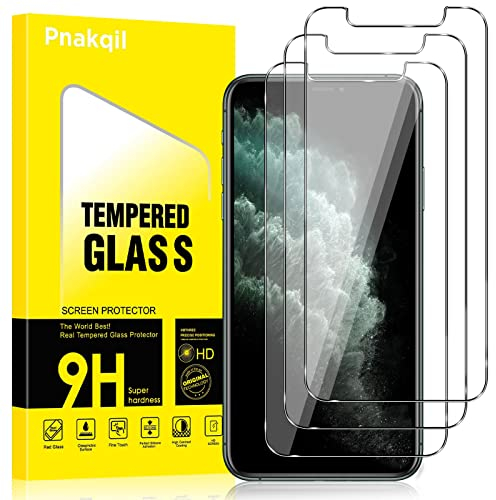 Pnakqil Lot de 3 Verre Trempé pour iPhone 11 Pro/X/XS, Protection Écran HD Transparent Dureté 9H Glass Film pour iPhone XS 5.8, Sans Bulles Anti-Rayures