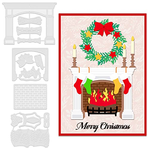GLOBLELAND Weihnachten Kamin Metall Stanzschablone Girlande Kerze Papierpräge Stanzschablonen Set Stanzformen für Kartenherstellung DIY Papier Scrapbooking Handgefertigtes Fotoalbum