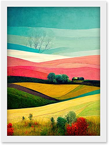 Doppelganger33 LTD Four Seasons Colourful Modern Country Landscape Painting Artwork Framed Wall Art Print A4
