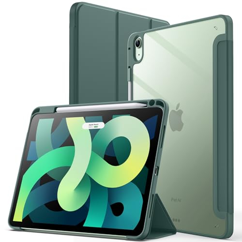 JETech Hülle für iPad Air 11 Zoll M3/M2 (2025/2024), iPad Air 5/4 (2022/2020, 5./4.) mit Stifthalter, Klare Transparente Rückseitenschale Dünner Ständer Tablet Schutzhülle (Neblig Grün)