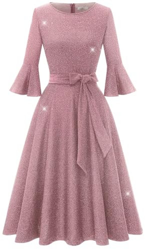 Homrain Damen Glitzerkleider für Hochzeitsgäste Glockenärmel Paillettenkleider für Frauen Cocktail Party Abend Glitzerkleid Glitter-Blush 3XL