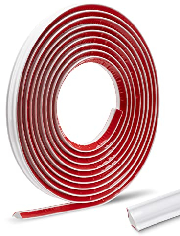 FAKILO 5M Selbstklebender Deckenleisten PVC Flexible Dreieck Zierleiste Weiße Wandleiste Deckenkanten Fliesenkantenleiste für Wandkanten Fliesenkanten(13 * 19mm)
