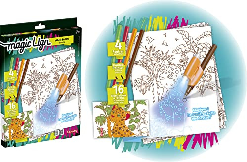 Lansay - Magic LIGN - Animaux - Projecteur Pocket de Dessins et Coloriages - pour Enfants dès 7 Ans - Kit Créatif Portable avec 16 Illustrations à Révéler & 4 Feutres - Loisirs Créatifs