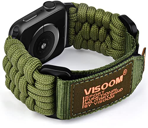 VISOOM Nylon Sport Armband Kompatibel mit Apple Watch 49mm 46mm 45mm 44mm 42mm Herren, Rugged Gewebtes Klettverschluss Loop Sportarmband iWatch Ultra Series 10 9 8 7 6 5 4 3 2 1 SE- Grün-groß