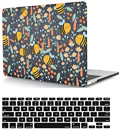 Hard Cover Compatible with New MacBook Air 13 inch with Retina Display & Touch ID 2020 2019 2018 Release Model A1932 A2179 A2337 M1, Laptop Hard Shell Case & Keyboard Cover, bees and floral