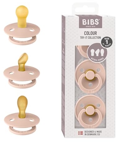 BIBS Colour Try-It Kollektion: 3 Schnuller für die einzigartigen Bedürfnisse Ihres Babys, Kirschform, Symmetrische und Kiefergerechte Sauger. Naturkautschuk/Latex, 0+ Monate (3er Pack), Blush