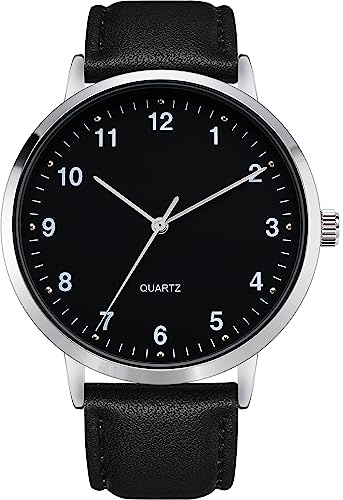 MOVEBEST Mens Black Large Dial Arabic Numerals Black Belt Modern Classic Men's Watch,