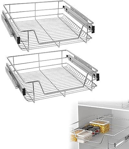 YRHome 2 Stück Teleskopschublade Teleskopschublade Schrankauszug Aufbewahrungskörbe Korbauszug Küchenschrank mit Schubladenauszüge Vollauszug Schublade Schlafzimmerschränke für 60cm Schränke