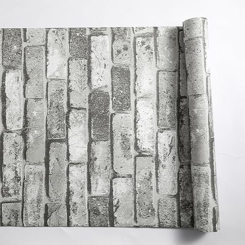 Trafagala Rustic Brick Effect Wallpaper - 3D Stone Pattern, Non-Woven Fabric, Anti-Fouling Texture, Vintage Slate Grey