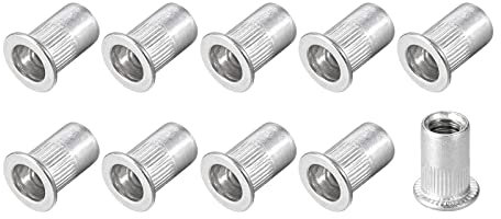 METALLIXITY Remache Tuercas (1/4-20) 10uds, Inoxidable Acero Roscadas Inserción Tuercas - para Muebles Mecánicos Sujetadores, Tono Plateado