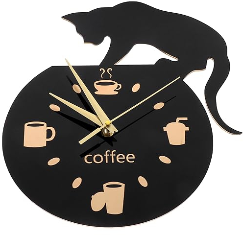 BESPORTBLE Leise Wanduhr Mit Kletternder Katze Wandmontierte Cartoon-Uhr Zum Kaffeetrinken Wanddekorationsuhr Fishbowl Katzenuhr Home Dekoration Uhr