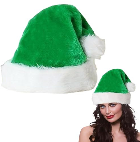 Plüsche Weihnachtsmütze für Erwachsene,Grün Santa Mütze mit Plüsch Rand Bequemes Dicker Klassischer nikolaus mütze aus Samt Weihnachtsmann-Kostümzubehör für festliche Partys im neuen Jahr Weihnachten