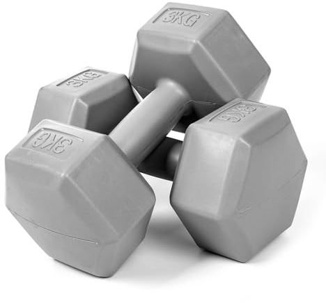 molti 2er Set Hanteln Kurzhanteln – 1–4 kg Zement-Gewichte mit rutschfester Oberfläche – Für Gymnastik, Aerobic, Pilates, Kraft- & Heimtraining (Grau 2 x 3kg)