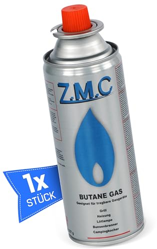 Z.M.C 1x Butan Gaskartusche 227g mit Ventil Typ MSF-1a, Universal Butangas Kartusche mit Bajonett Anschluss für Campingkocher, Gasheizung, Gasbrenner, Unkrautbrenner, Lötbrenner