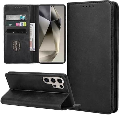 ZYIMOU Handyhülle für Samsung Galaxy S24 Ultra Hülle, Leder Schutzhülle Standfunktion Kartenfach Wallet Klapphülle Samsung S24 Ultra Flip Case Cover, Schwarz
