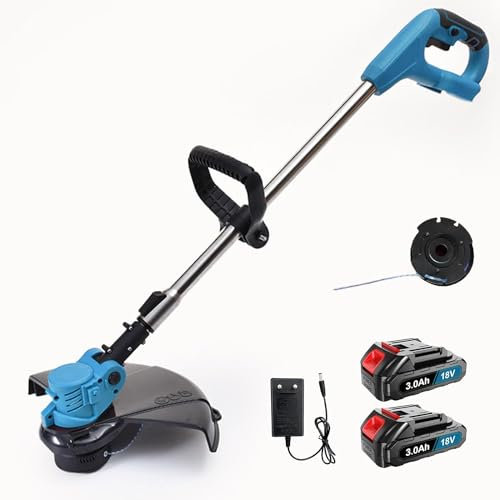20V Cordless Grass Strimmer Trimmer Electric Garden Strimmer Grass Cutter for Lawn Edger Pruning Weed with 2x3000mAh Batteries and Fast Charger, Compatible with Makita
