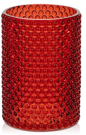 Glasvasen Blumen Modern, 14 cm Hohe Tischvasen Glas, Rot Deko Vase für Blumen, Dekorative Vase Blumenvase, Zylinder Glasvase Rund für Tischdekoration Büro Küche Arrangements Hochzeitsgeschenk