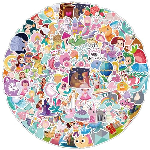 Fancico 100 Stück Fee Prinzessin Aufkleber für Wasserflaschen, Skateboard, Gepäck, Computer, Scrapbook Aufkleber, Laptop Aufkleber für Kinder und Teenager
