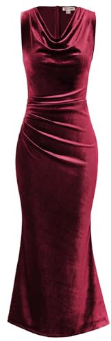 GRACE KARIN Women Sleeveless Long Bridesmaid Dress Winter Evening Dress Velvet Ball Gown Red Wine Size 12