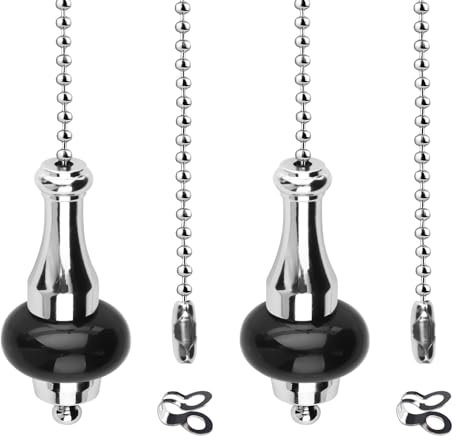 HTTYHT 2Pcs Light Pull Chain Extension with Ball Chain - 100cm Length, 5.5cm Bathroom Light Pull Handle - Metal Chrome Plated Switch - Black Ceramic