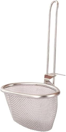Pasta Strainer Basket, Food Grade Stainless Steel Fine Mesh Pasta Strainer Basket with Long Handle, Colander Sieve with Hook Suspension Design, for Cooking Noodles and Hot Pot (Vertical Handle)