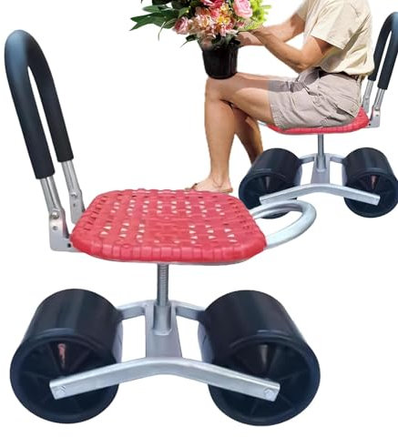 Rolling Garden Cart - 360 Degree Rotatable Gardening Stool Trolley | Adjustable Seat Height and Direction Garden Seat with Rolling Wheels | Movable Garden Cart with Wheels