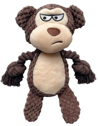 YUREMEEY Soft Plush Interactive Squeaky Dog Toy - Fun Chew and Teething Toy for Small Medium Dogs Playing and Training - Monkey