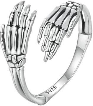 Qings Skorpion Spinne Schädel Hand Kreuz Ringe Schmuck für Damen Herren 925 Sterling Silber Tier Offener Verstellbarer Schwarzer Vintage Daumen Ring mit Zrconia