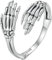 Qings Schädel Hand Ringe für Damen Herren 925 Sterling Silber Skelett Offener Verstellbarer Schwarzer Vintage Daumen Ring