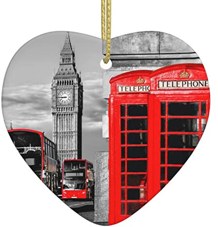 England UK London Telefon Weihnachten Herz Anhänger - Weihnachtsbaumschmuck Kugeln Schöne Keramik Anhänger Festliche Dekorationen