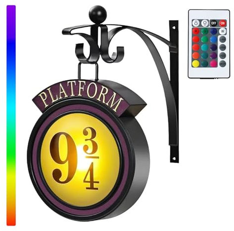otusopy 16 Colour Vintage Platform 9 3/4 Night Light, Hanging Platform 9 3/4 Sign Wall Light with Remote Control, Home Decor 9 ¾ Sign Lights Decoration, Halloween for Family and Friends