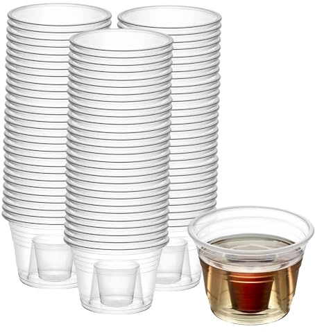 CaterCo Bomb Shot Cups (200 Pack) JagerBomb Plastic Glasses - Reusable & Disposable 25ml Shot with 100ml Chaser - Clear Plastic Bomb Shot Cups for Parties, Pubs, Bars and Events - (200 Pack)