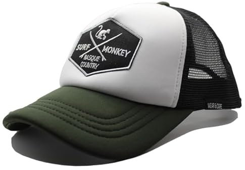 Surf Monkey Gorra Trucker Acolchada Ajustable con Rejilla - Gorra Foam reciclada - Talla Única (FR/ES, Letras, Talla única, Oliva/Negro)