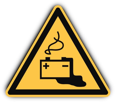 Warnung vor Gefahren durch das Aufladen von Batterien: W026 - DIN EN ISO 7010 / ASR A1.3 - Aufkleber: 25 cm, 1 Stück