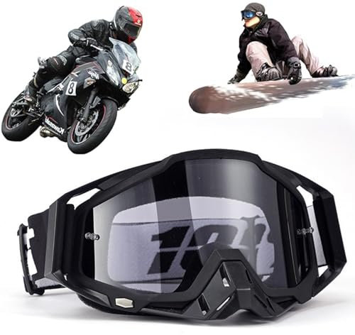 Motocross Brille, Winddichte Staubdichte Motocross-Brille, SkiBrille, Dirt Bike Crossbrille, Anti Fog UV Skibrille, Off Road Racing Fahrbrille, für Radfahren, Langlaufrennen, ATV, UTV (Schwarz/Grau)