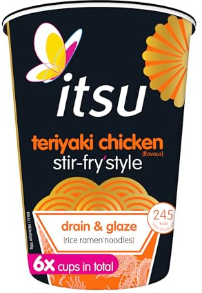 itsu Teriyaki Chicken Stir Fry Style Noodles 81g | Instant Noodles Multipack Pots | Quick-to-Make Snack | Pack of 6