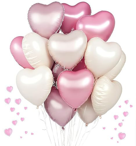 UDRKFOPK Herz Folienballon 12 Stück, 18 Zoll Rosa Weiß, Weiß Rosa Herzluftballons Hochzeit, Helium Herz Luftballon für Geburtstag, Valentinstag, Verlobung, Muttertag