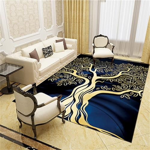 RUGMRZ Kuschel Teppich Groß 50X80Cm Maschinenwaschbar 35 Golden Bird Muster Wohnzimmer Sicherheit Und Umweltschutz Blau Vorzimmer Flokati