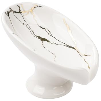 Ticfox Porte-savon en céramique en forme de feuille avec drain à séchage rapide pour salle de bain, douche, cuisine (blanc)