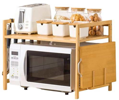 JZLEJC Pianto di Forno a microonde 22x14x16, 5 Pollici Servi di bambù a Doppio Strato con Slot Tagliente 4 Ganci per Il banco della Cucina