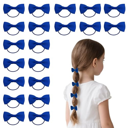 Dalababa 20 Stück Haarschleifen für Mädchen, 5,1 cm, elastische Gummi-Haarbänder, Schleife, Zopf, Pferdeschwanz-Halter, Schulzubehör für Mädchen, Kinder, Kleinkinder, Säuglinge – Blau