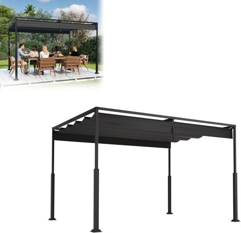 Froadp Pergola autoportante 3 x 4 m avec cadre en acier durable et toit ouvrant réglable en polyester revêtu de PA de 160 g, auvent de terrasse résistant aux intempéries avec montage facile (noir)