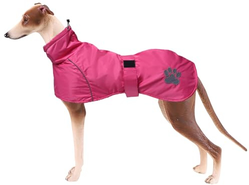 Geyecete Hundemantel Wasserdichter fur Windhund, Winter Hundejacken mit warmem plüschfutter, Regenmantel Winddicht, Hundebekleidung mit verstellbaren Bändern,fur mittel und große Hunde-Rosa-L