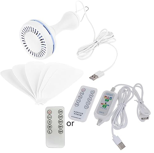 YAOGUI 40,6 cm USB-betriebener Deckenventilator, 4 Geschwindigkeiten, 12-Stunden-Timer, Campingventilator mit Fernbedienung, für Innen- und Außenbereich, USB-Decke