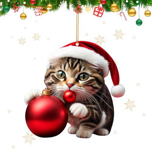 CUVZORA Katze Weihnachtsbaum Anhänger, Acryl Cartoon Dekorative Ornamente, 2D Katze Christbaumschmuck, Süßes Weihnachtskatze Ornamente, für Veranda, Flur, Büro, Wohnheim, Urlaub(A)