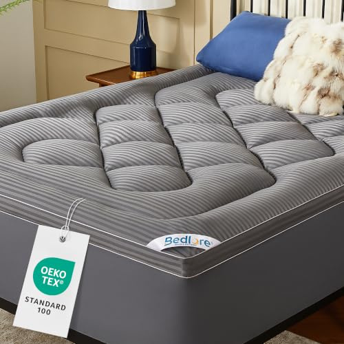 BEDLORE Surmatelas 90x200 cm, sur-Matelas 1 Personne Doux et Respirant | Certifié Oeko-TEX, Mattress Topper Matelassé pour Bonnet jusqu'à 30 cm avec Élasticité Tout Autour, Gris